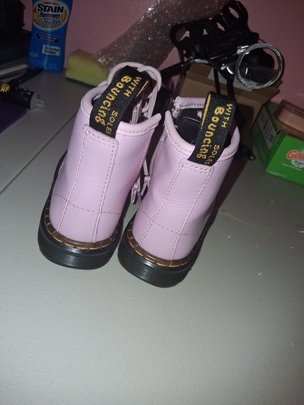 Kids Pink Combat Boots with Black Soles - Bouncing Style